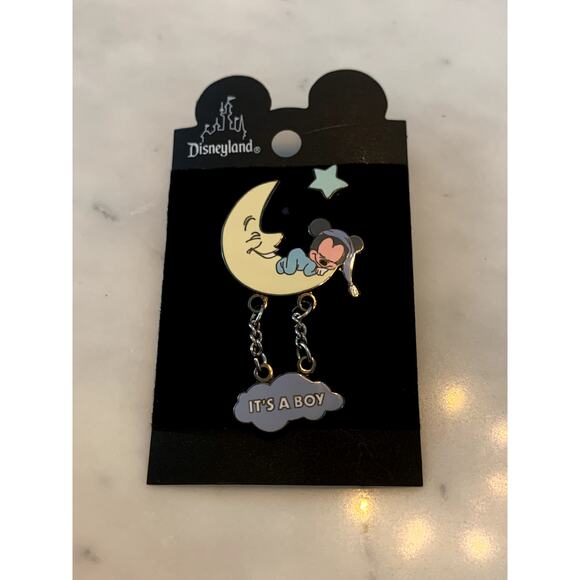 RARE Vintage It's A Boy Mickey Mouse Moon Disney Trading Pin Set - Picture 1 of 2